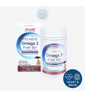 Hi Well Omega3 Fish Oil Concentrated 500mg with Vitamin D & E 300Softgel Capsules
